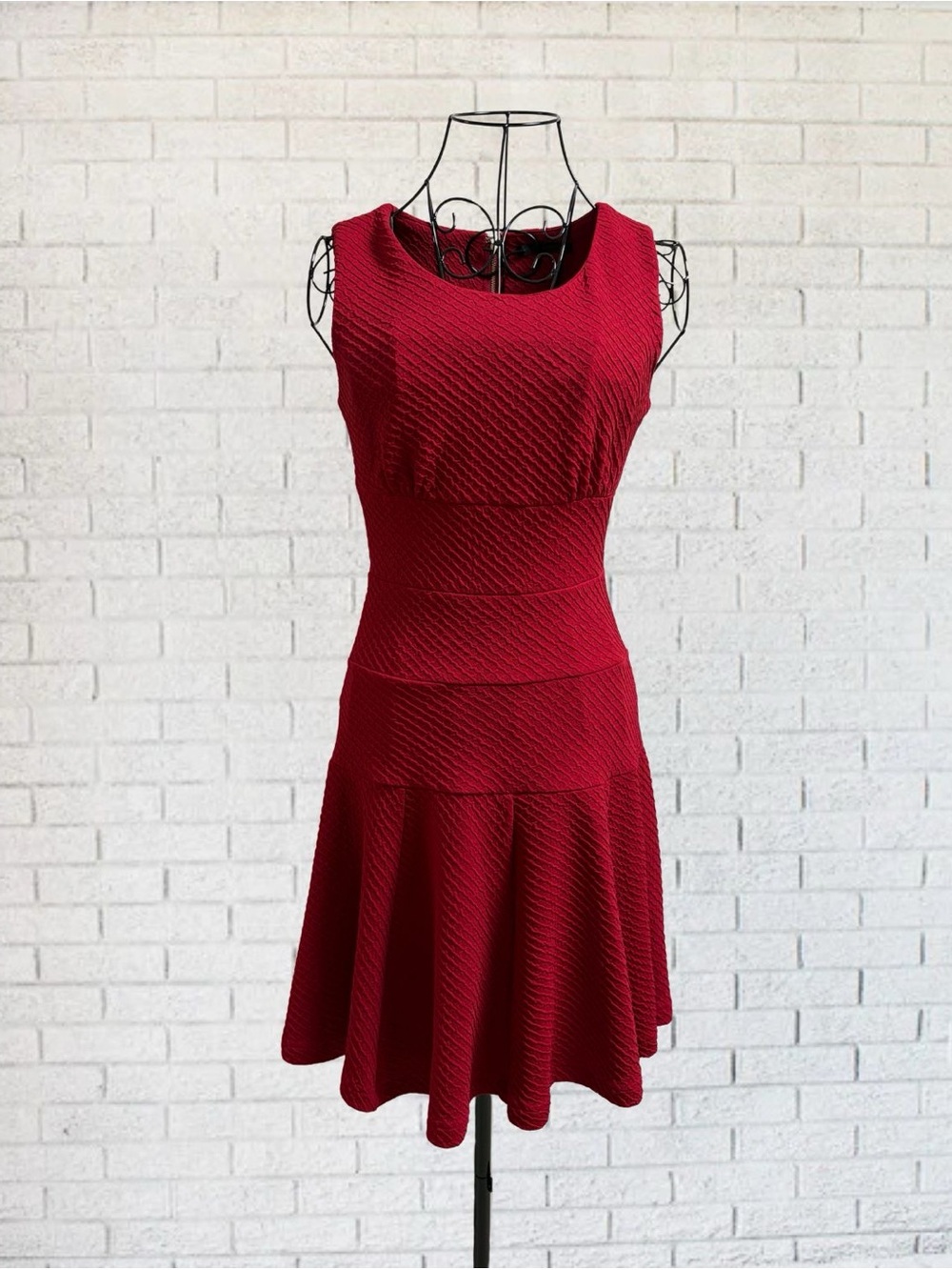 Y2K Bodycon Red Dress Ruffle Women Small Miguel Reveriero Work Formal Scoop Neck
